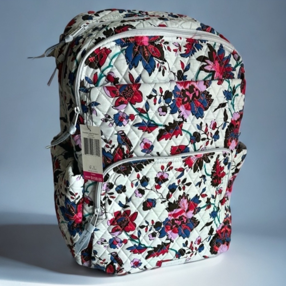 Set Vera Bradley Essential Large Backpack  Vineyard Floral + Zip ID & Lanyard - Picture 15 of 16